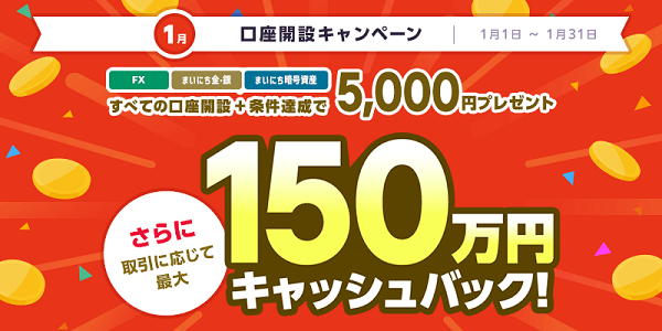 3口座で最大150万5,000円キャッシュバック!マネパ1月の新規口座開設キャンペーン