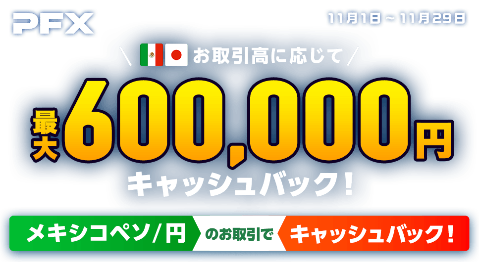 PFXメキシコペソ/円キャッシュバックキャンペーン(2024年11月)