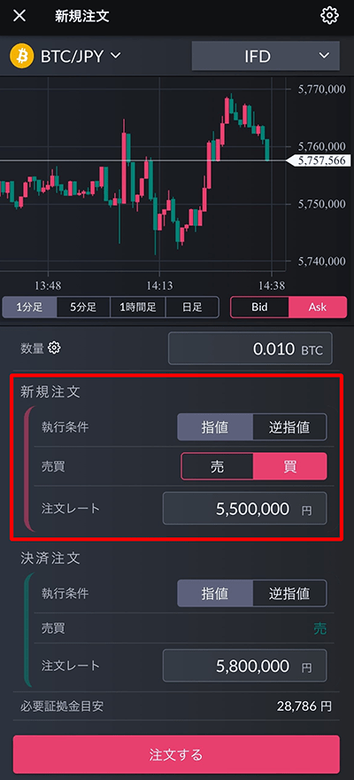 注文内容を設定(新規注文)
